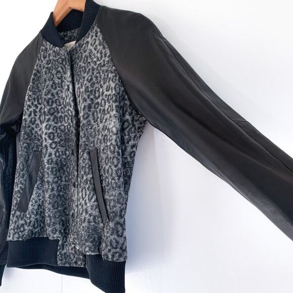 REBECCA TAYLOR Rare Leather and Wool Leopard Print Bomber Jacket - Picture 5 of 9
